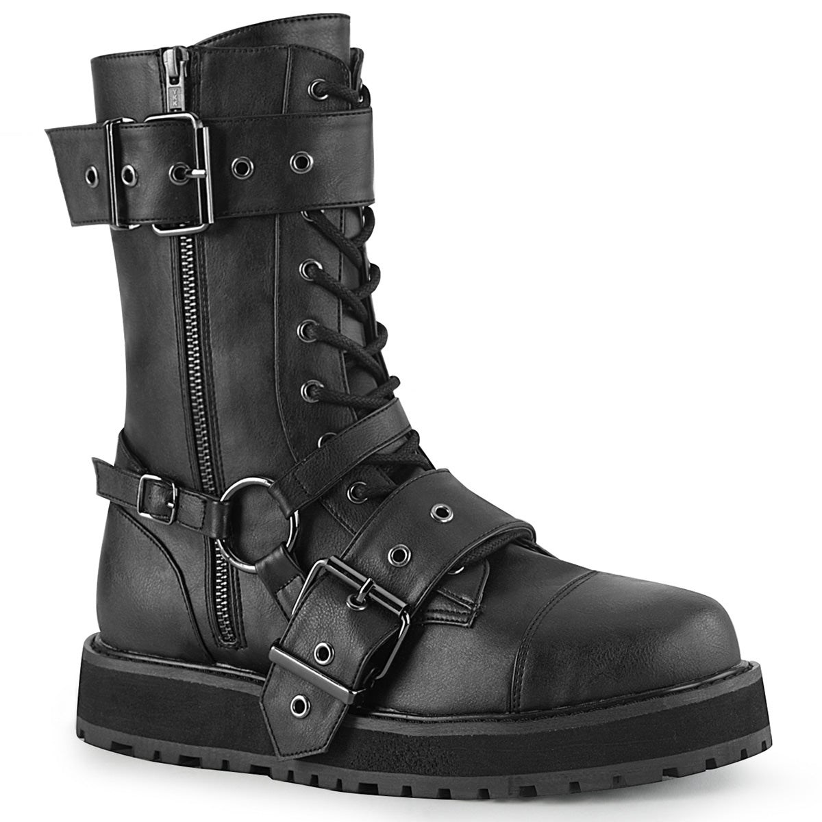 Black Demonia Valor-220 Vegan Leather Men\'s Platform Boots | 73JVRH