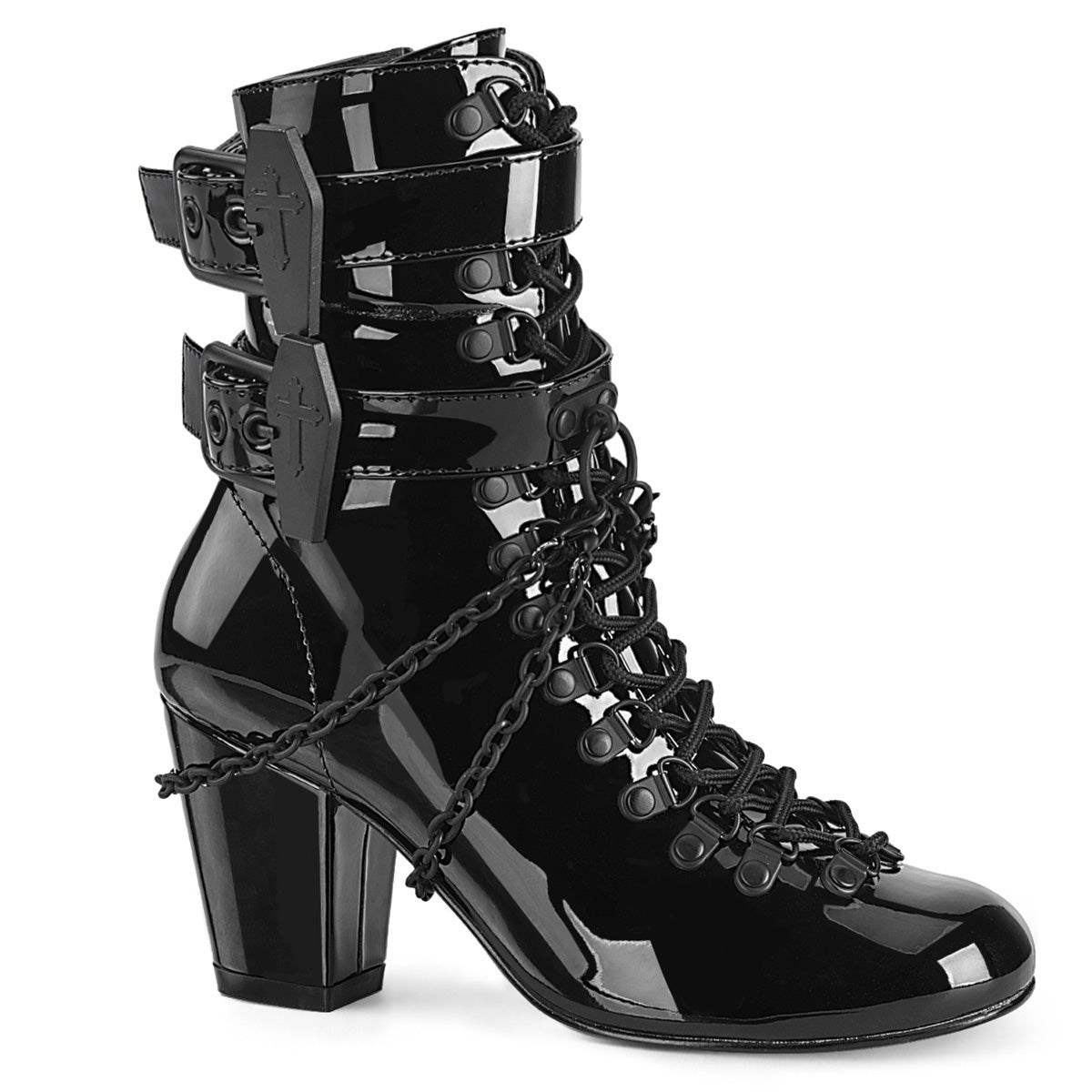 Black Demonia Vivika-128 Patent Women\'s Ankle Boots | 57APXO