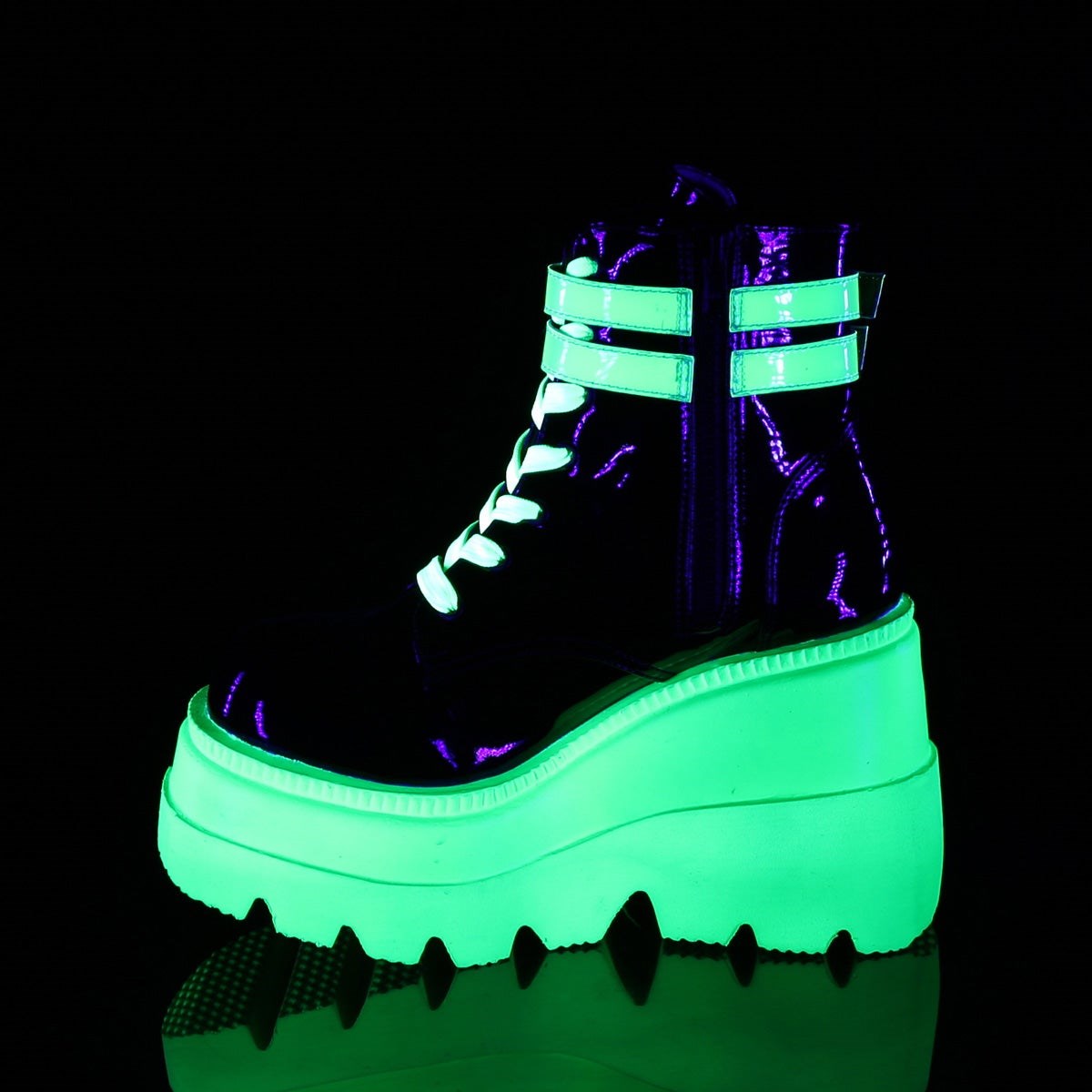 Green / Black Demonia Shaker-52 Patent-UV Neon Women's Ankle Boots | 36LVGQ