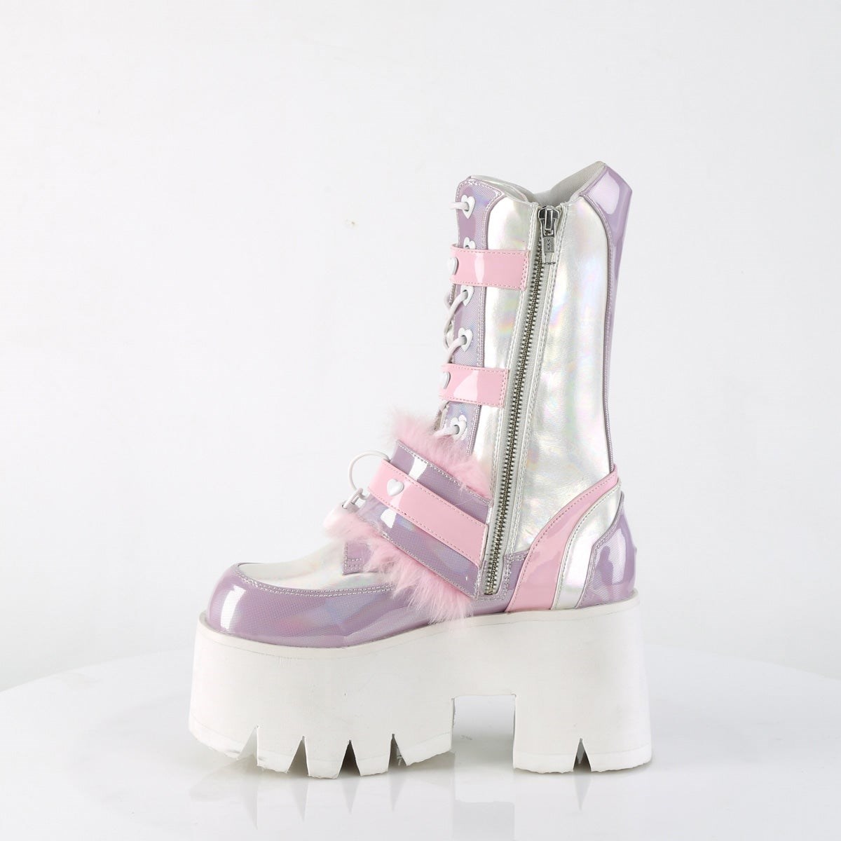 Lavender Demonia Ashes-120 Holographic Patent Women's Ankle Boots | 97RVUP