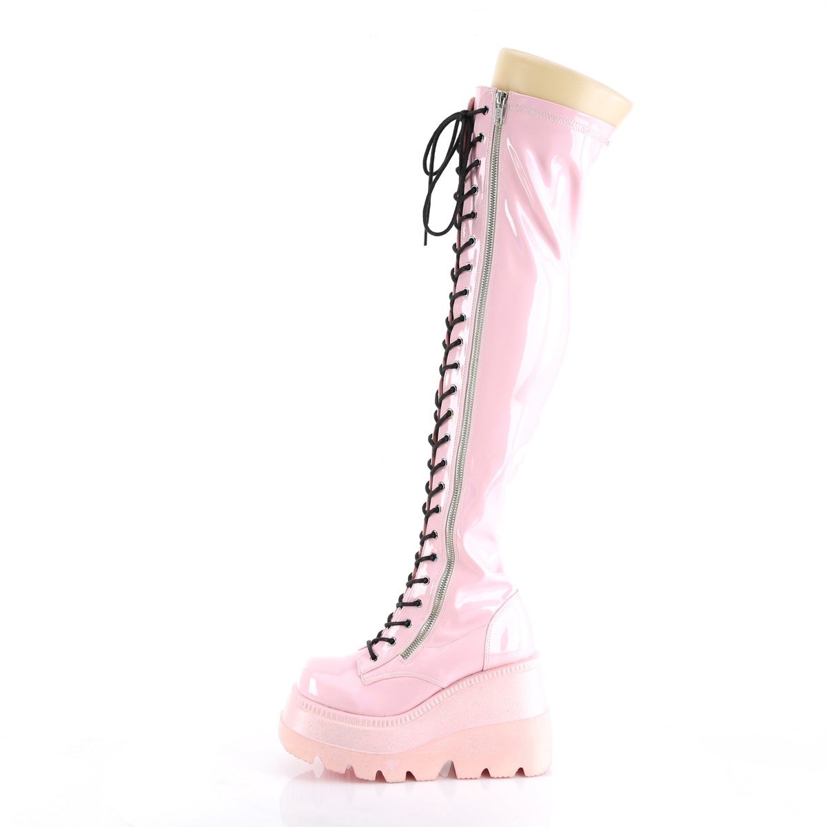 Pink Demonia Shaker-374 Hologram Stretch Patent Women's Over-the-knee Boots | 03QXAO