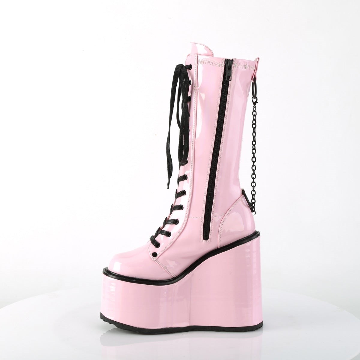 Pink Demonia Swing-150 Holographic Stretch Patent Women's Ankle Boots | 87ZJWU