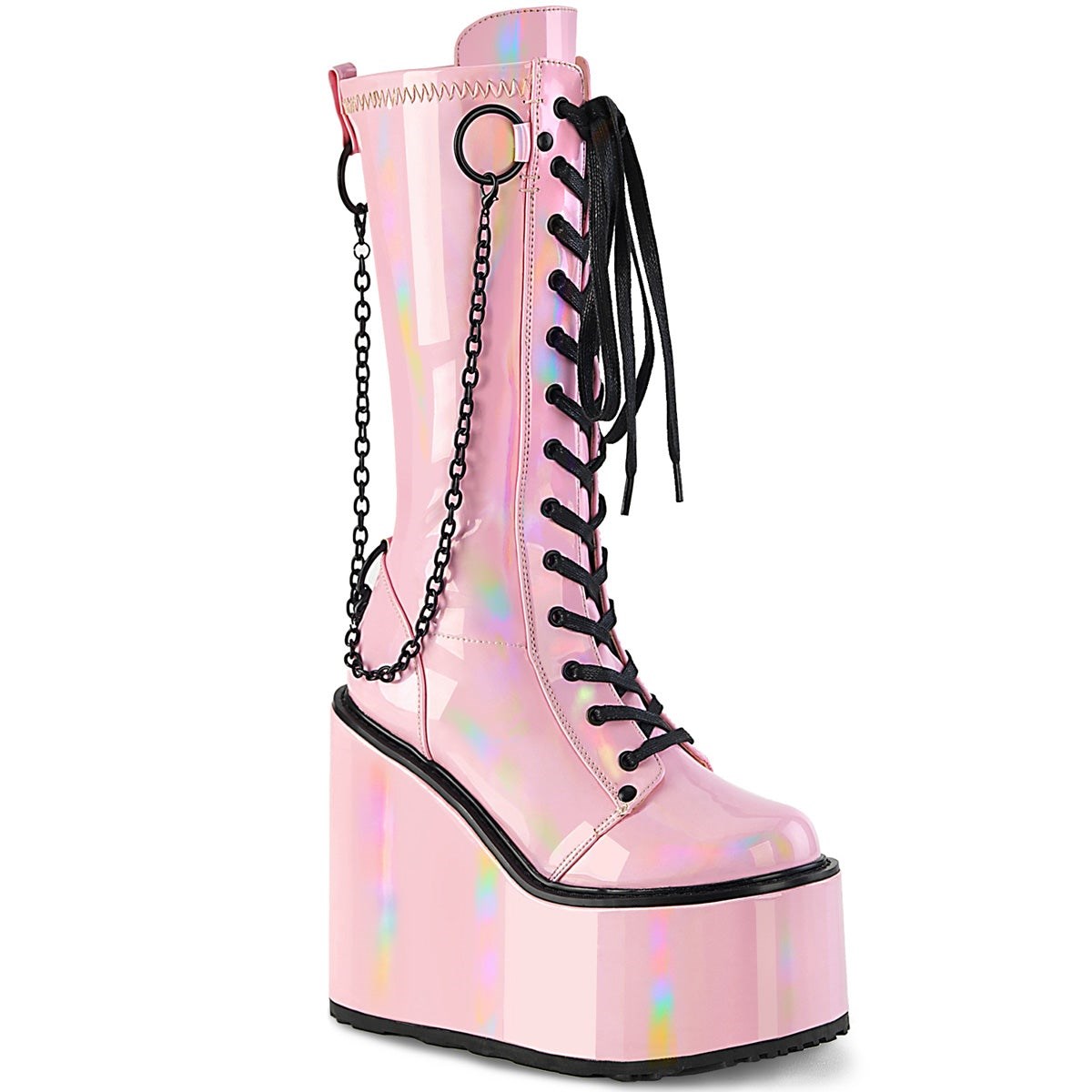 Pink Demonia Swing-150 Holographic Stretch Patent Women\'s Ankle Boots | 87ZJWU