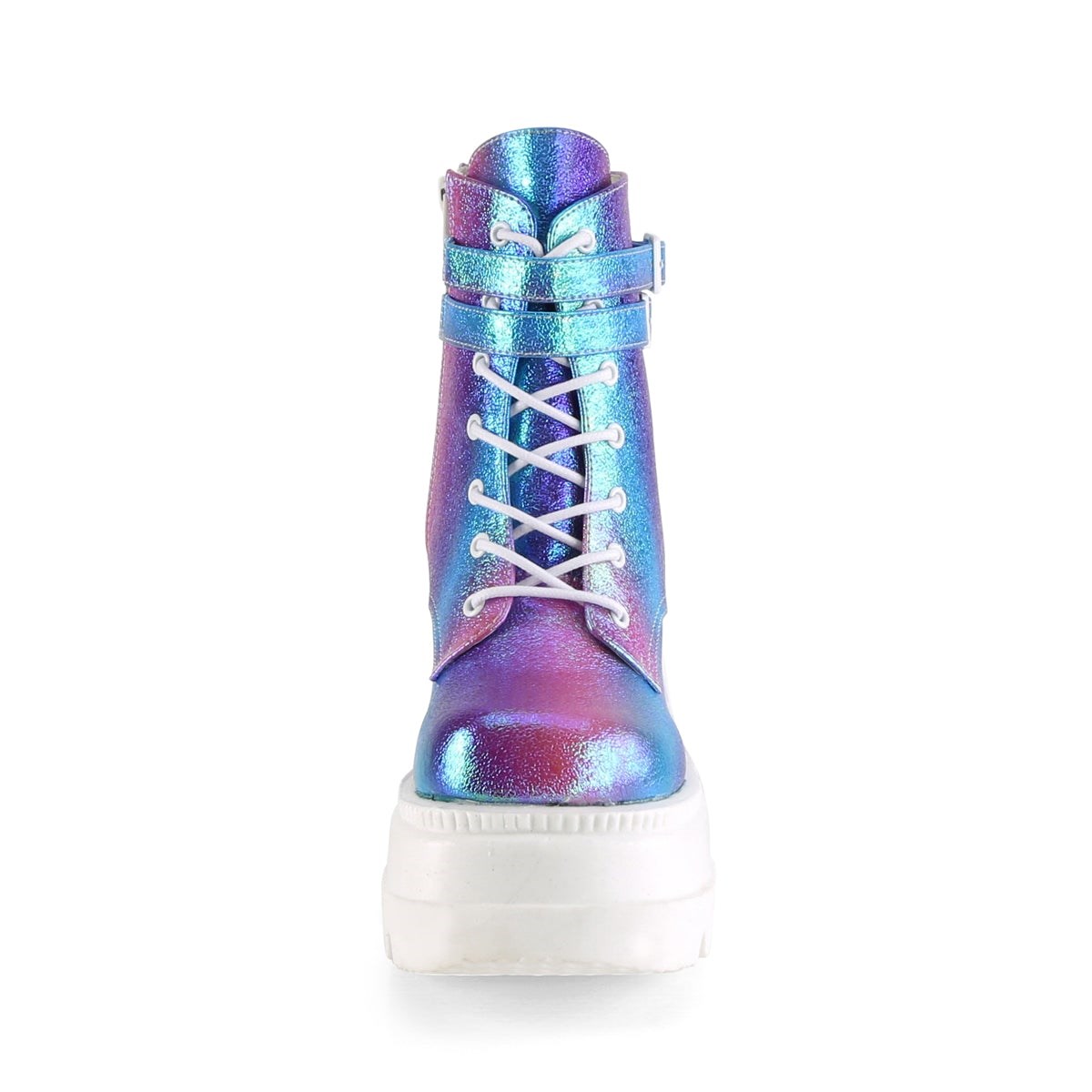 Purple / Blue Demonia Shaker-52 Iridescent Vegan Leather Women's Ankle Boots | 06QWOI