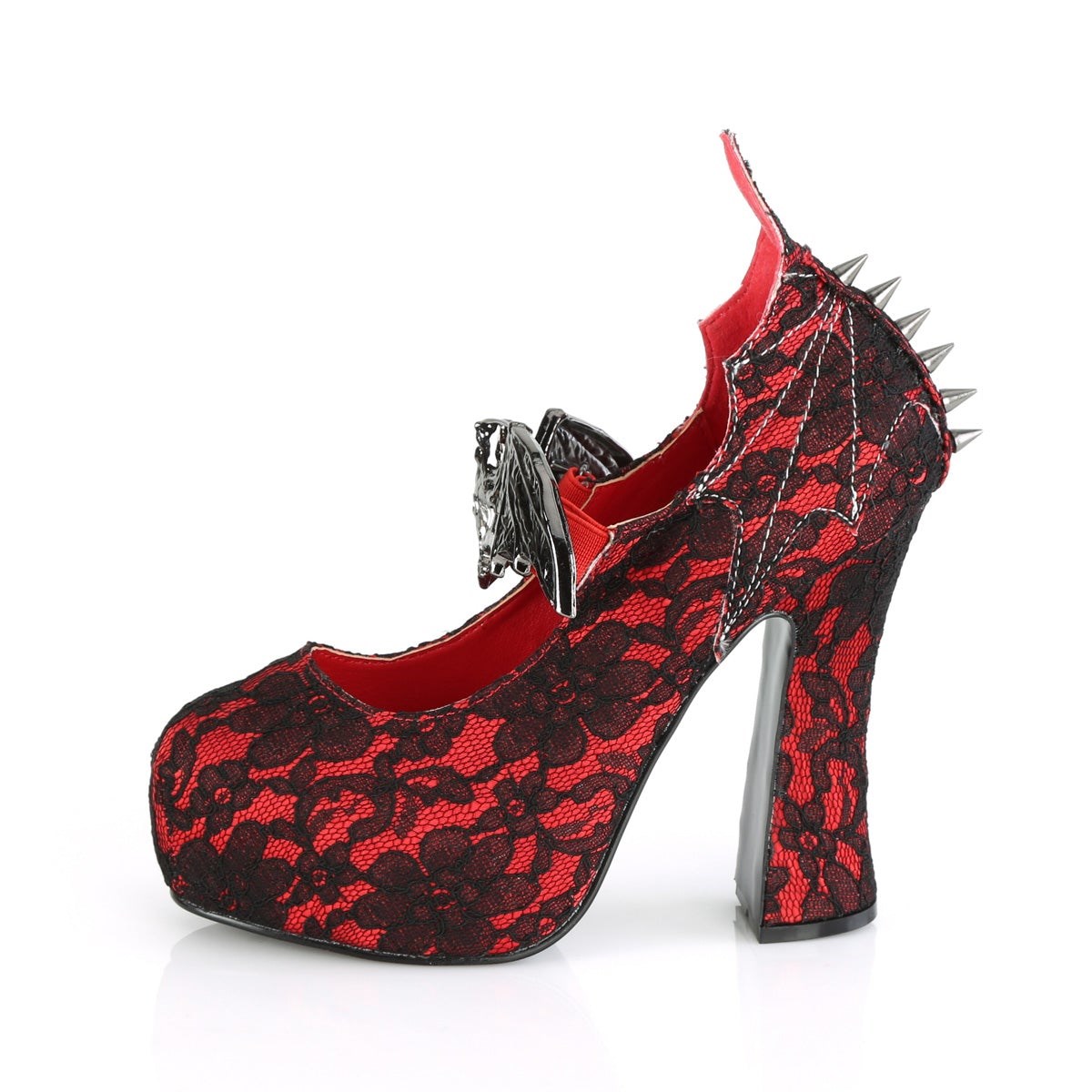 Red / Black Demonia Demon-18 Satin Lace Women's Heels Shoes | 20YLBX