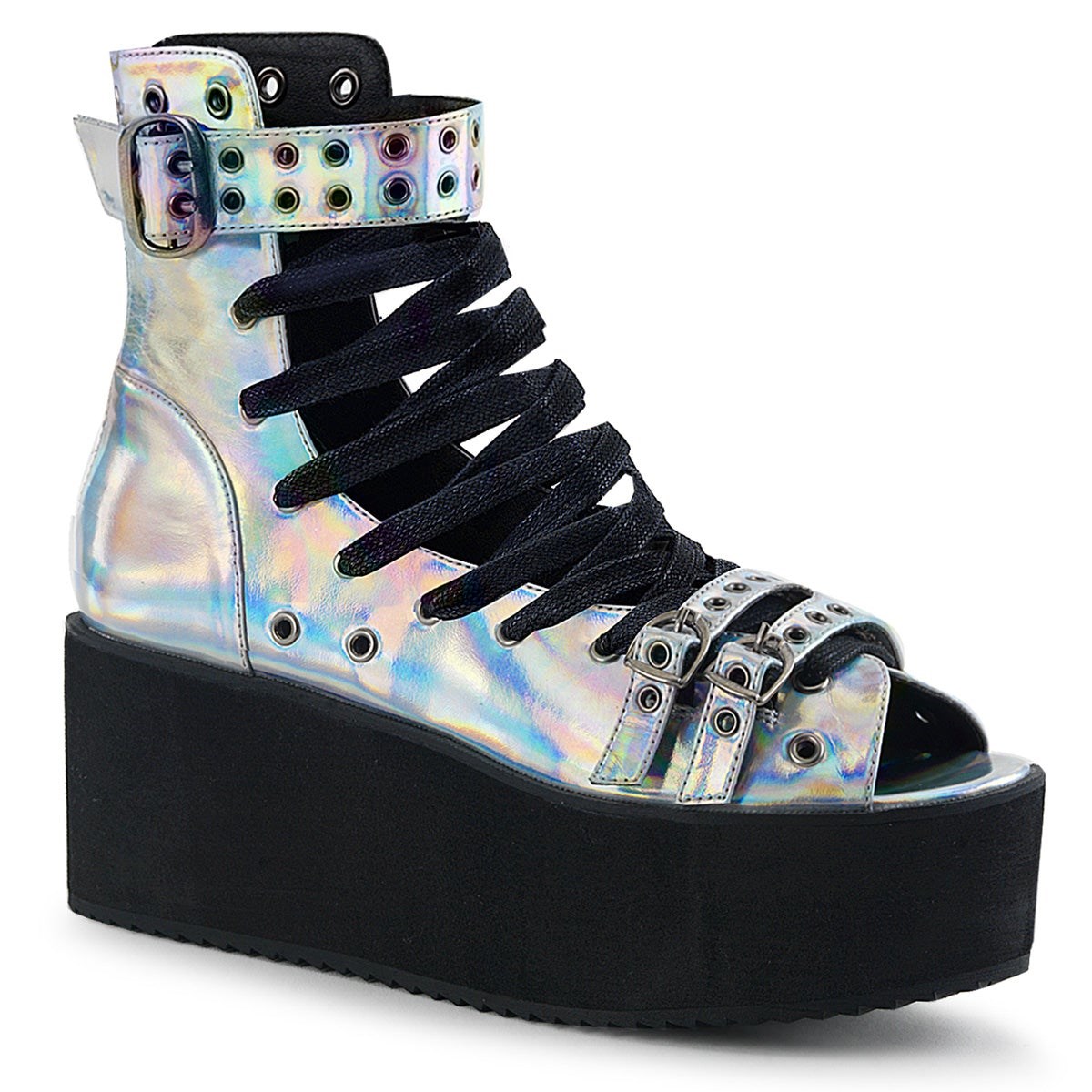 Silver Demonia Grip-105 Hologram Vegan Leather Women\'s Sandals | 37IVNM