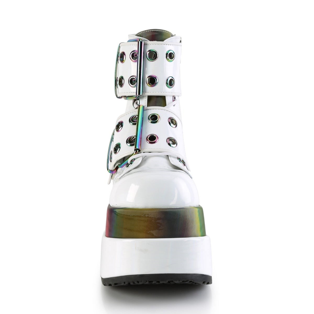 White Demonia Bear-104 Patent-Rainbow Reflective Women's Ankle Boots | 31ZCMH