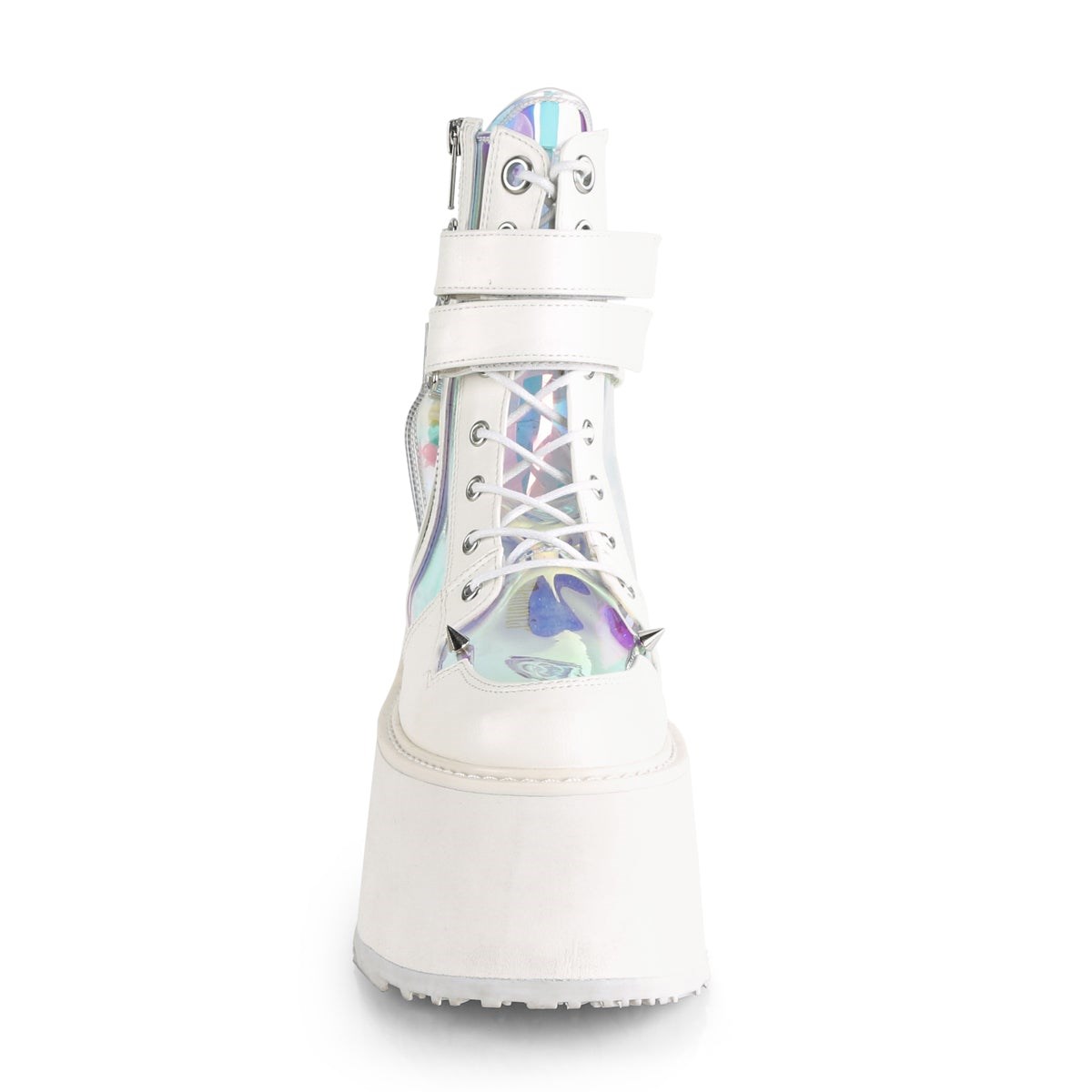 White Demonia Damned-115 Vegan Leather-Clear Hologram PVC Women's Ankle Boots | 06EIQL