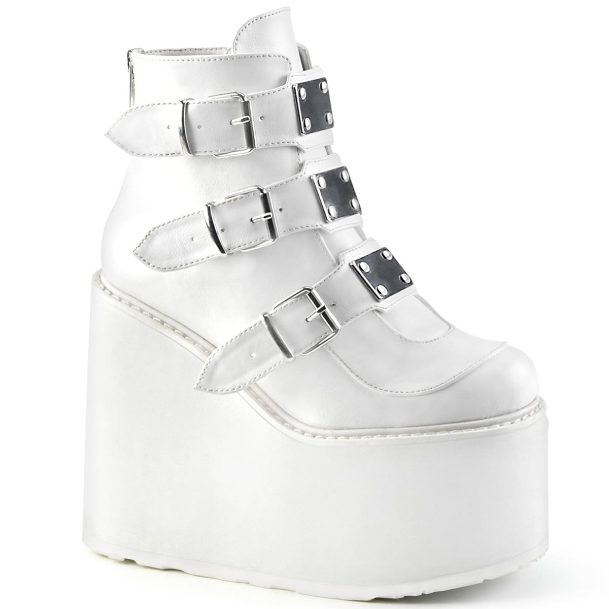 White Demonia Swing-105 Vegan Leather Women\'s Ankle Boots | 67DOMP